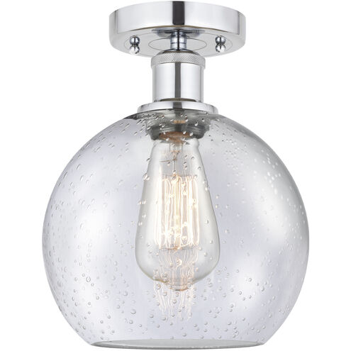 Edison Athens 1 Light 8 inch Brushed Satin Nickel Semi-Flush Mount Ceiling Light in Seedy Glass
