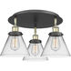 Cone 3 Light 19.5 inch Black Antique Brass Flush Mount Ceiling Light in Clear