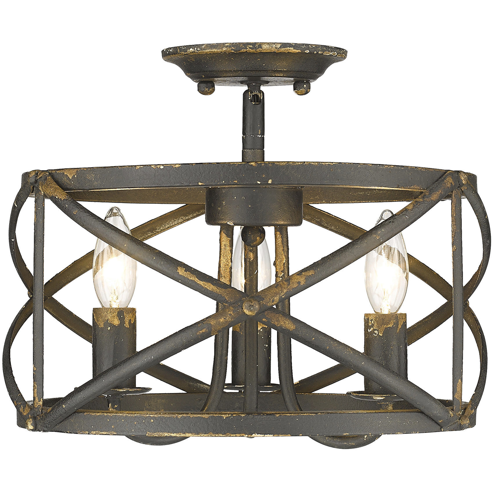 Alcott 3 Light 13.5 inch Antique Black Iron Semi-Flush Mount Ceiling Light