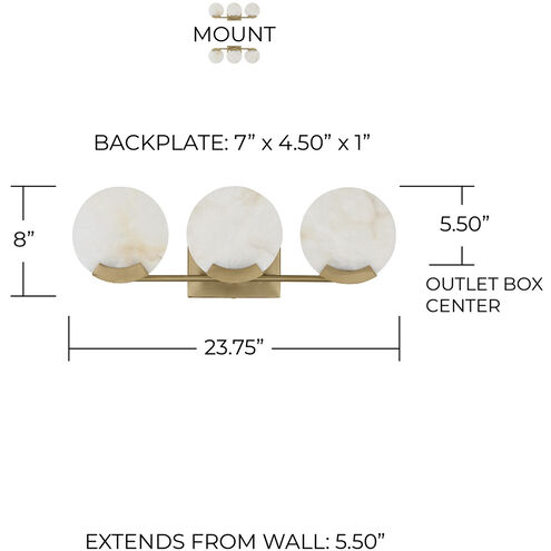 Oriya 3 Light 23.75 inch Aged Brass Vanity Light Wall Light