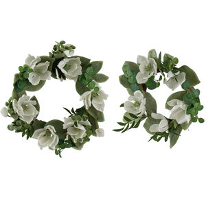 Magnolia and Eucalyptus White / Green Faux Wreath, Set of 2
