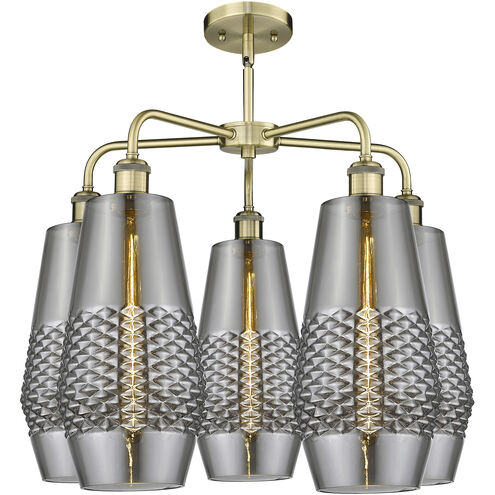 Windham 5 Light 25 inch Antique Brass and Smoked Chandelier Ceiling Light
