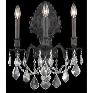 Monarch 3 Light 14 inch Dark Bronze Wall Sconce Wall Light in Clear, Royal Cut