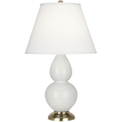 Small Double Gourd 22.75 inch 150.00 watt Lily Glazed Ceramic with Antique Natural Brass Accent Lamp Portable Light in Pearl Dupioni