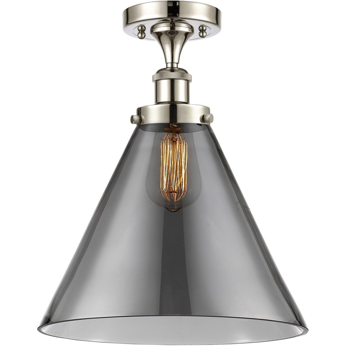 Ballston X-Large Cone 1 Light 8 inch Polished Nickel Semi-Flush Mount Ceiling Light in Plated Smoke Glass