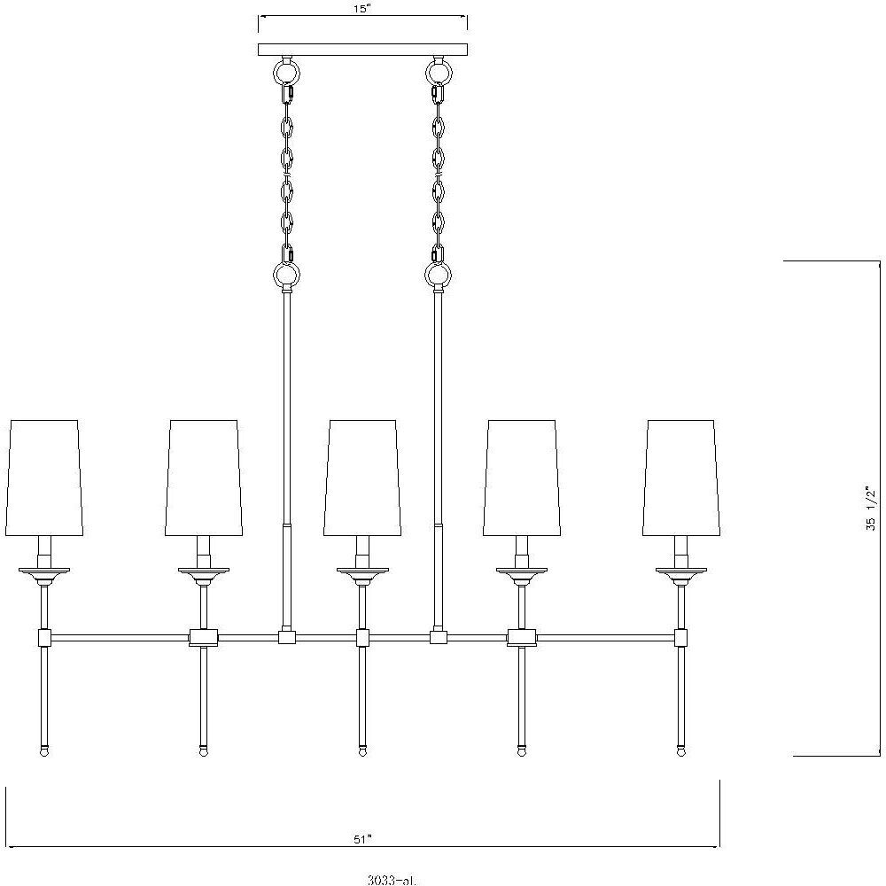 Emily 5 Light 51 inch Rubbed Brass Linear Chandelier Ceiling Light