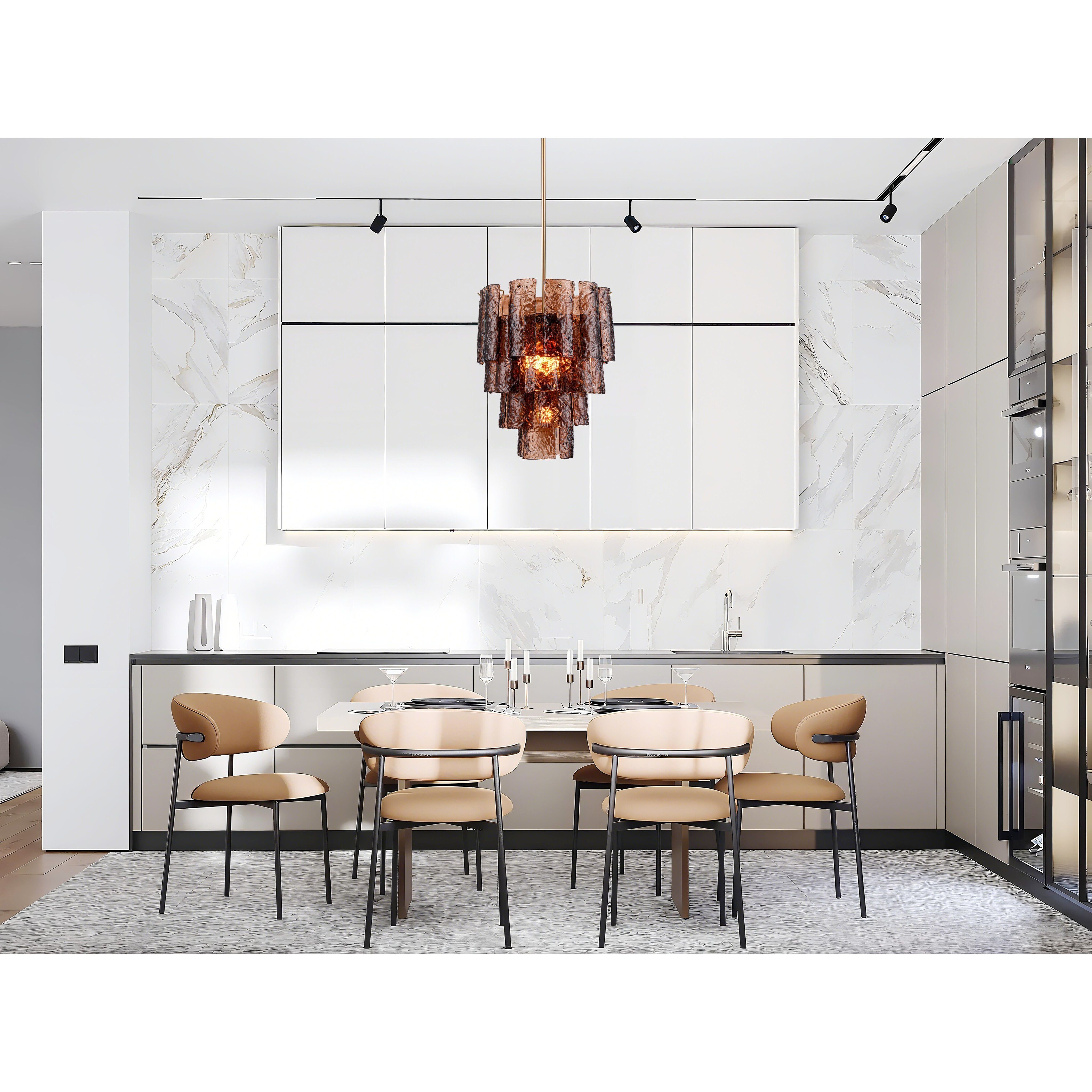 Fire and Ice 5 Light 16.75 inch Lacquered Gold Chandelier Ceiling Light in Dark Amber Glass