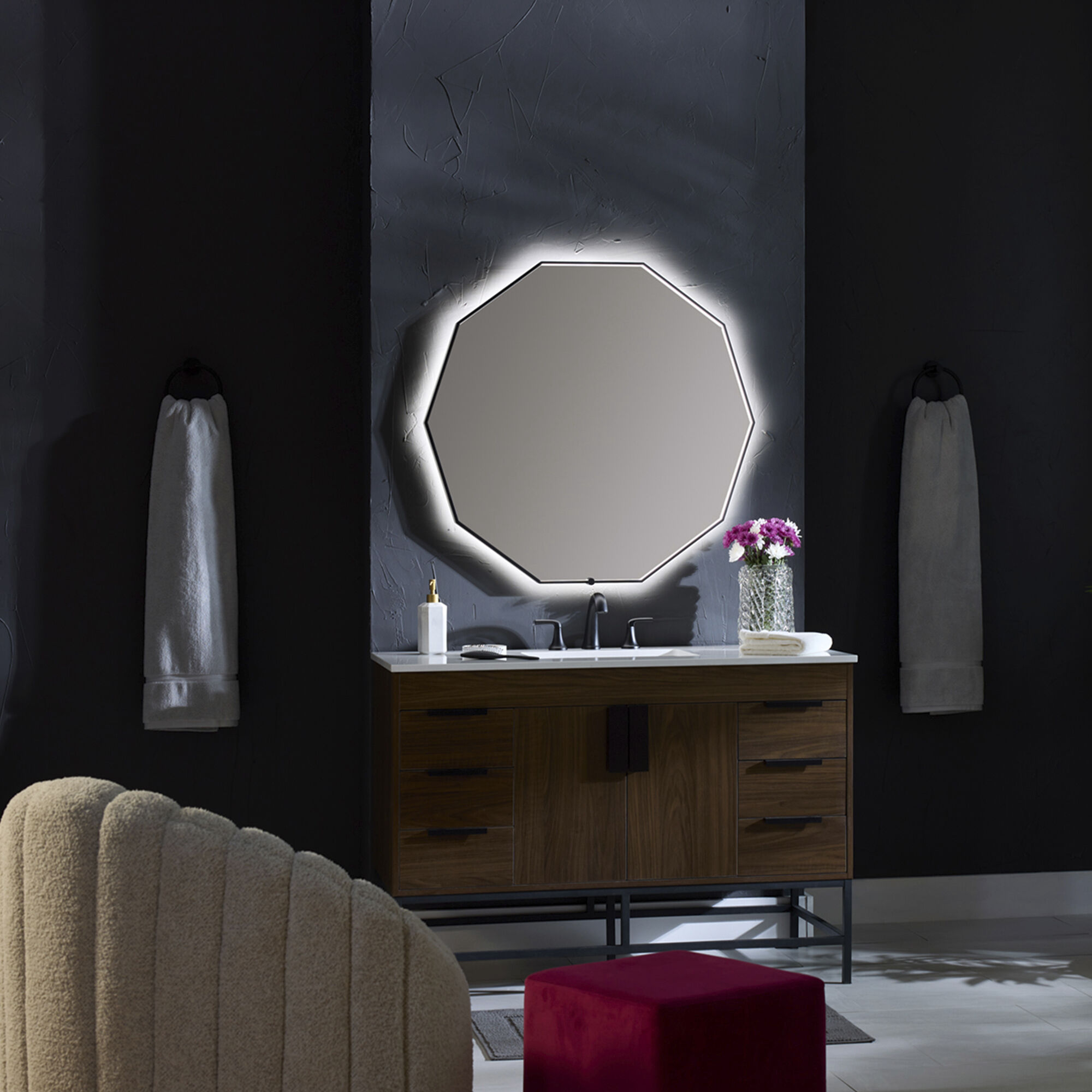 Deca 30 X 30 inch Black LED Lighted Mirror, Vanita by Oxygen