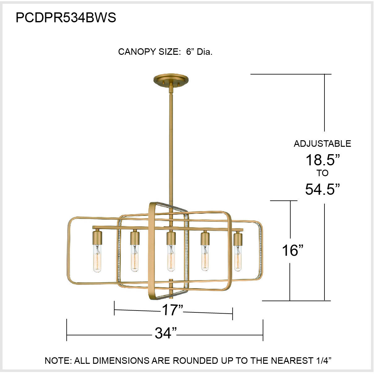 Dupree 5 Light 34 inch Brushed Weathered Brass Island Light Ceiling Light