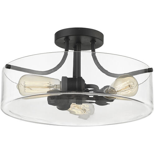 Delaney 3 Light 15 inch Matte Black Semi Flush Mount Ceiling Light