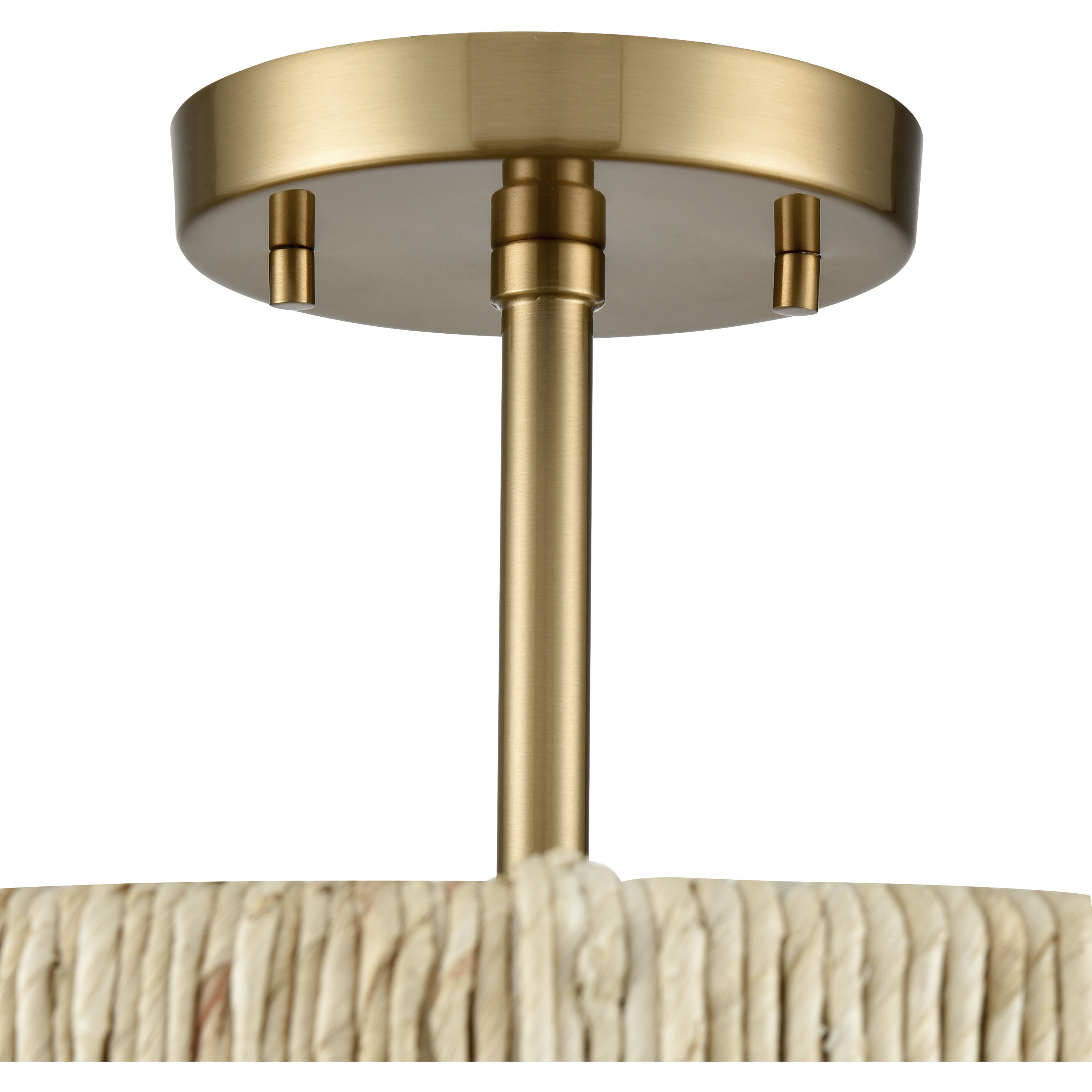 Abaca 3 Light 17 inch Satin Brass with Natural Semi Flush Mount Ceiling Light