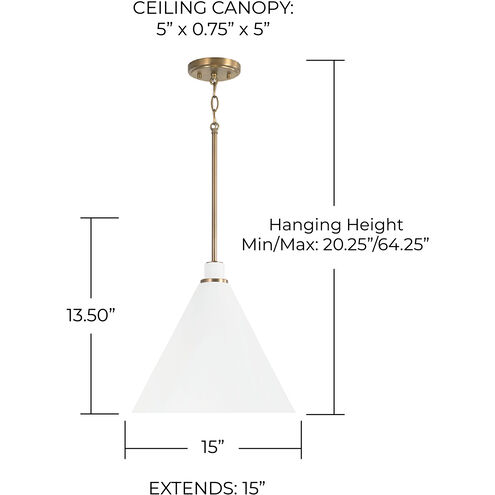 Bradley 1 Light 15 inch Aged Brass and White Pendant Ceiling Light