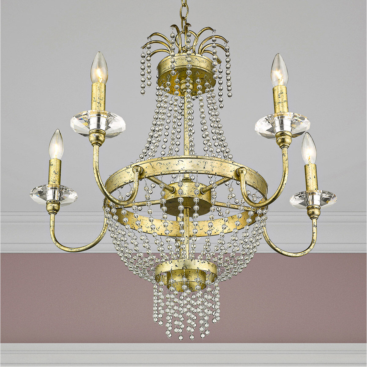 Valentina 5 Light 26 inch Hand Applied Winter Gold Chandelier Ceiling Light