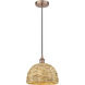Edison Woven Rattan 1 Light 12 inch Antique Copper Mini Pendant Ceiling Light