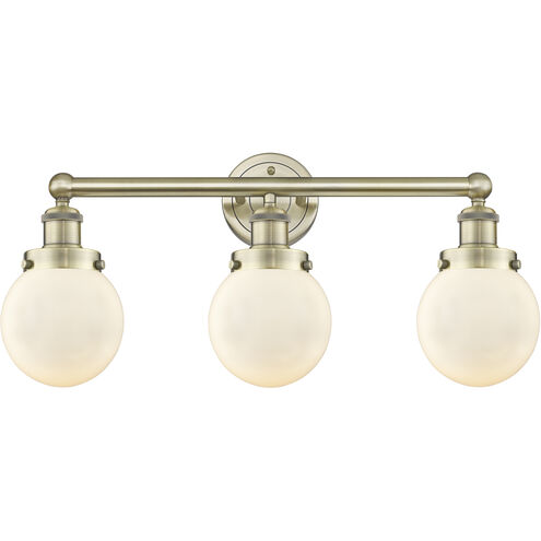 Beacon 3 Light 24.5 inch Antique Brass and Matte White Bath Vanity Light Wall Light