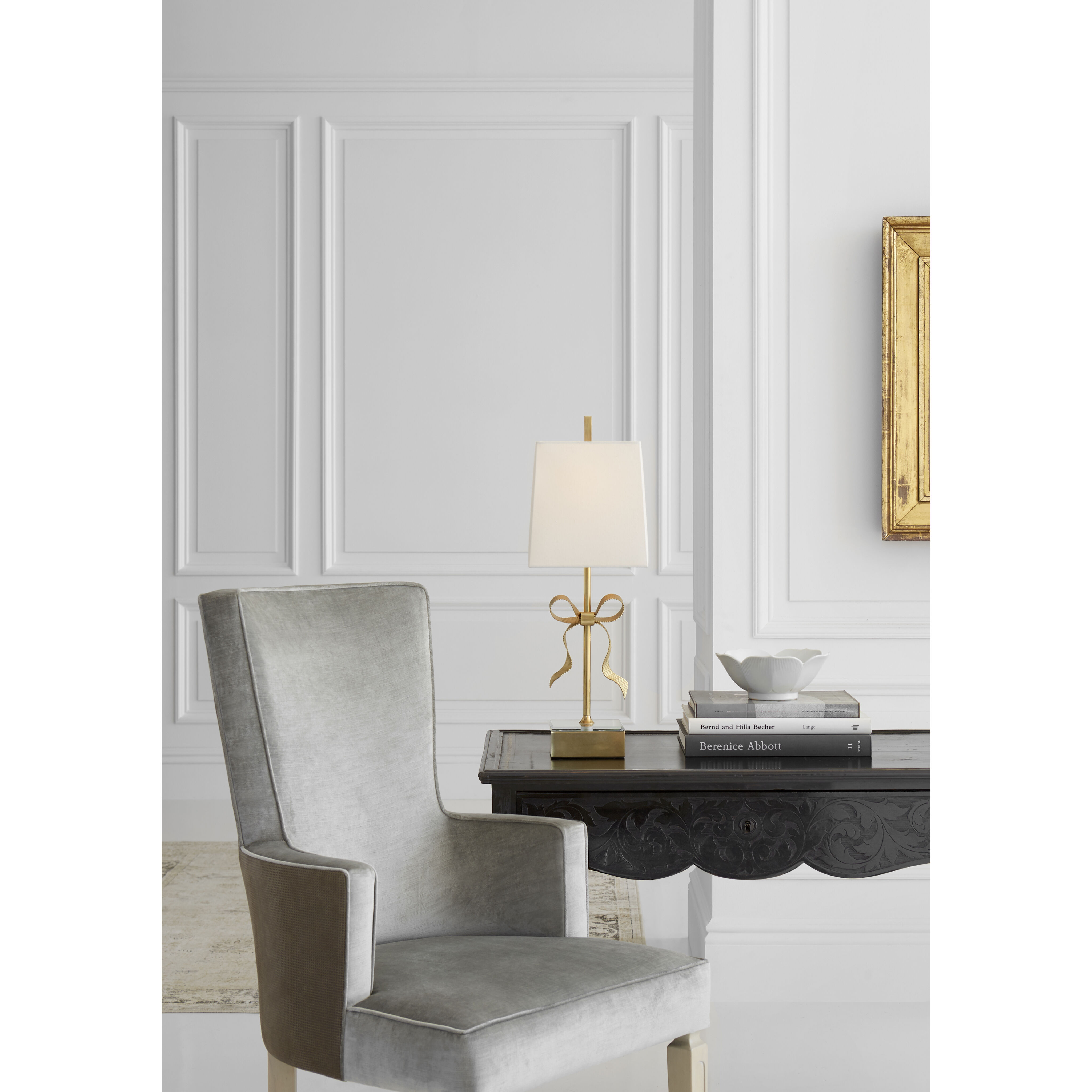 Visual Comfort Signature Collection Visual Comfort KS3111SB L kate spade new york Ellery 22.75 inch 60 watt Soft Brass Gros Grain Bow Table Lamp Portable Light in Cream Linen