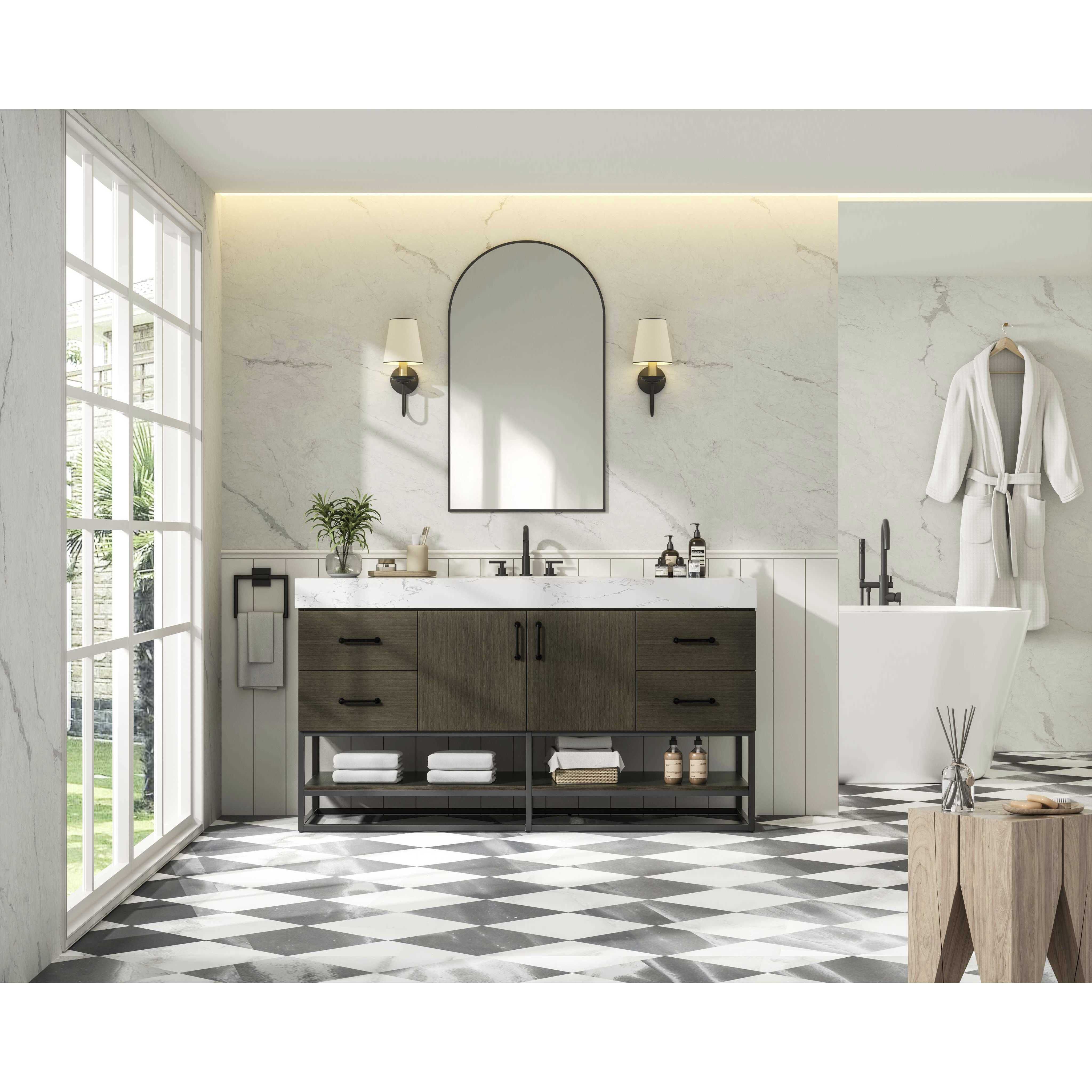 Caroline 60 X 34 inch Mocha Brown Bathroom Vanity Cabinet