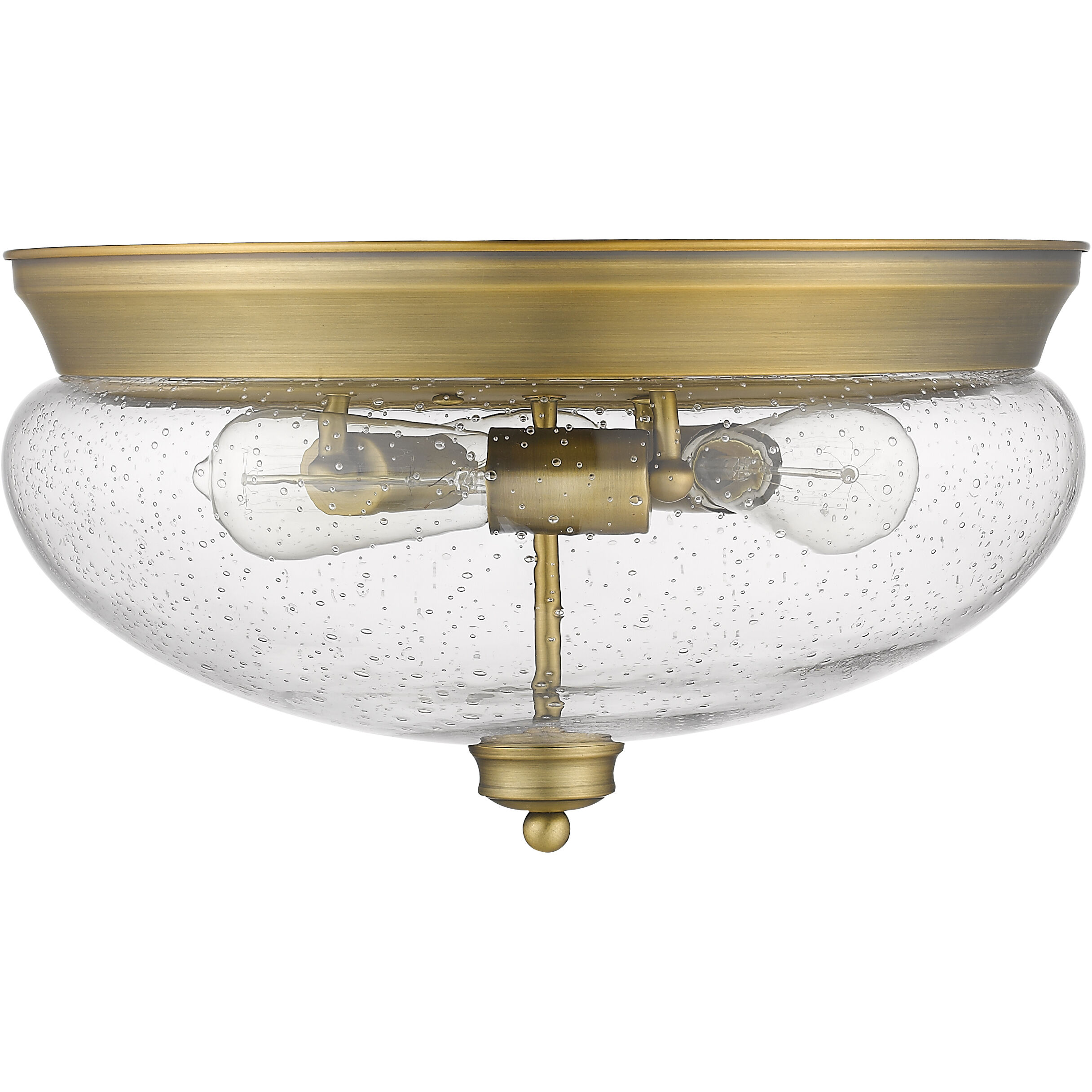 Amon 3 Light 15 inch Heritage Brass Flush Mount Ceiling Light in Clear Seedy Glass, 5.25