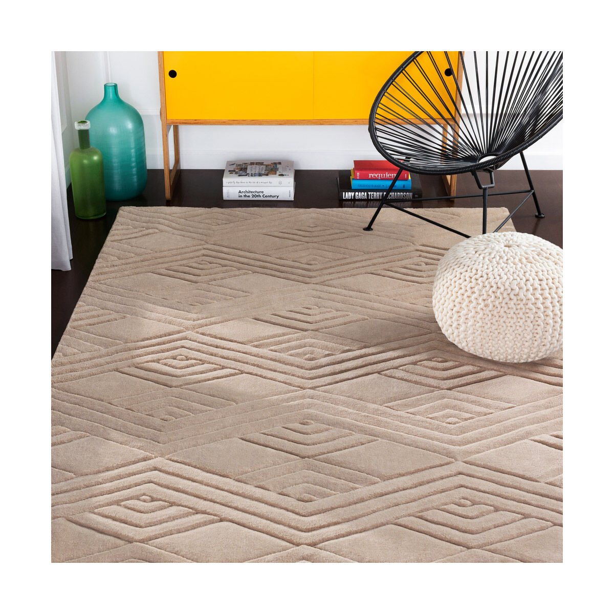 Etching 36 X 24 inch Taupe Rugs, Rectangle