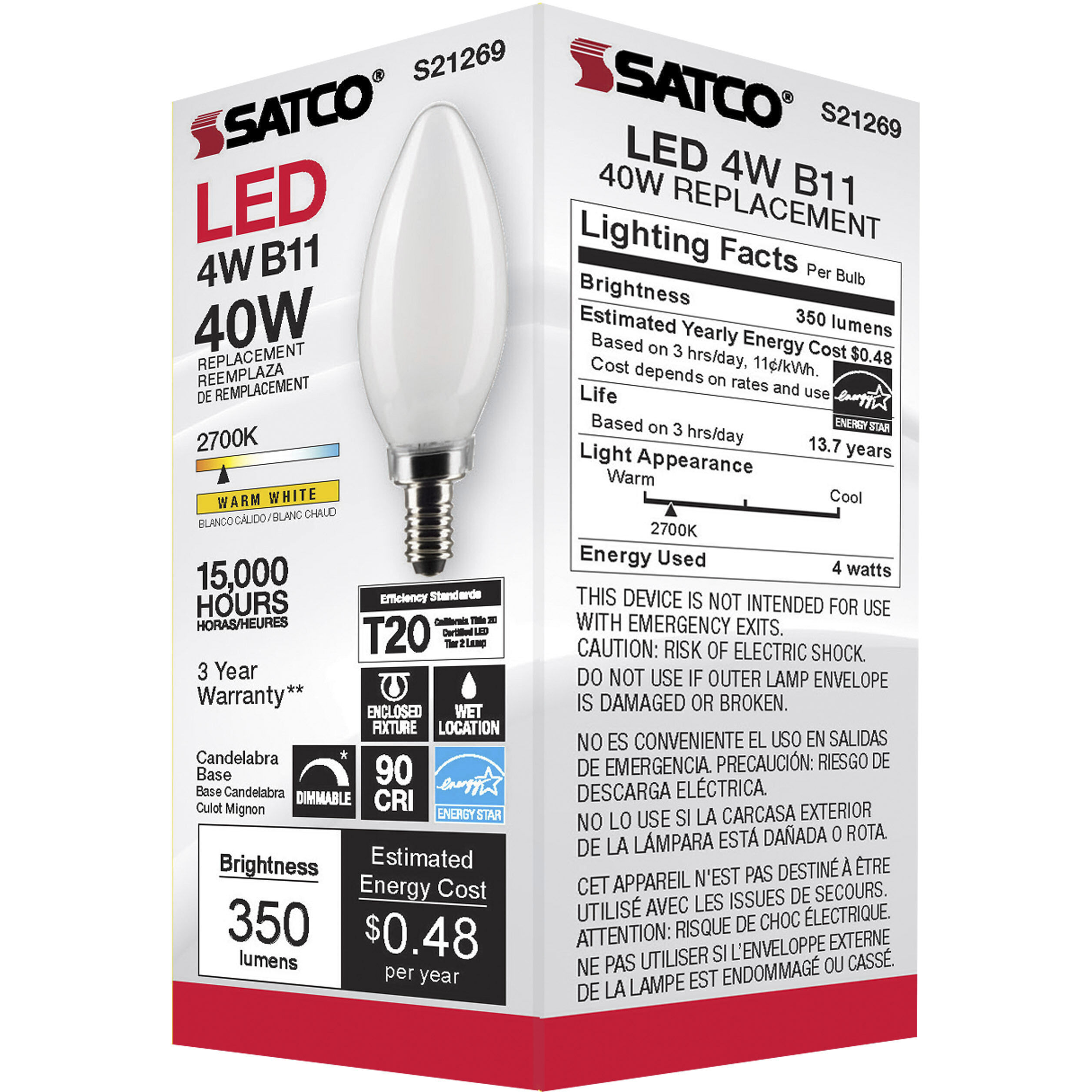 Lumos LED Candelabra Candelabra 4.00 watt 2700K LED Filament