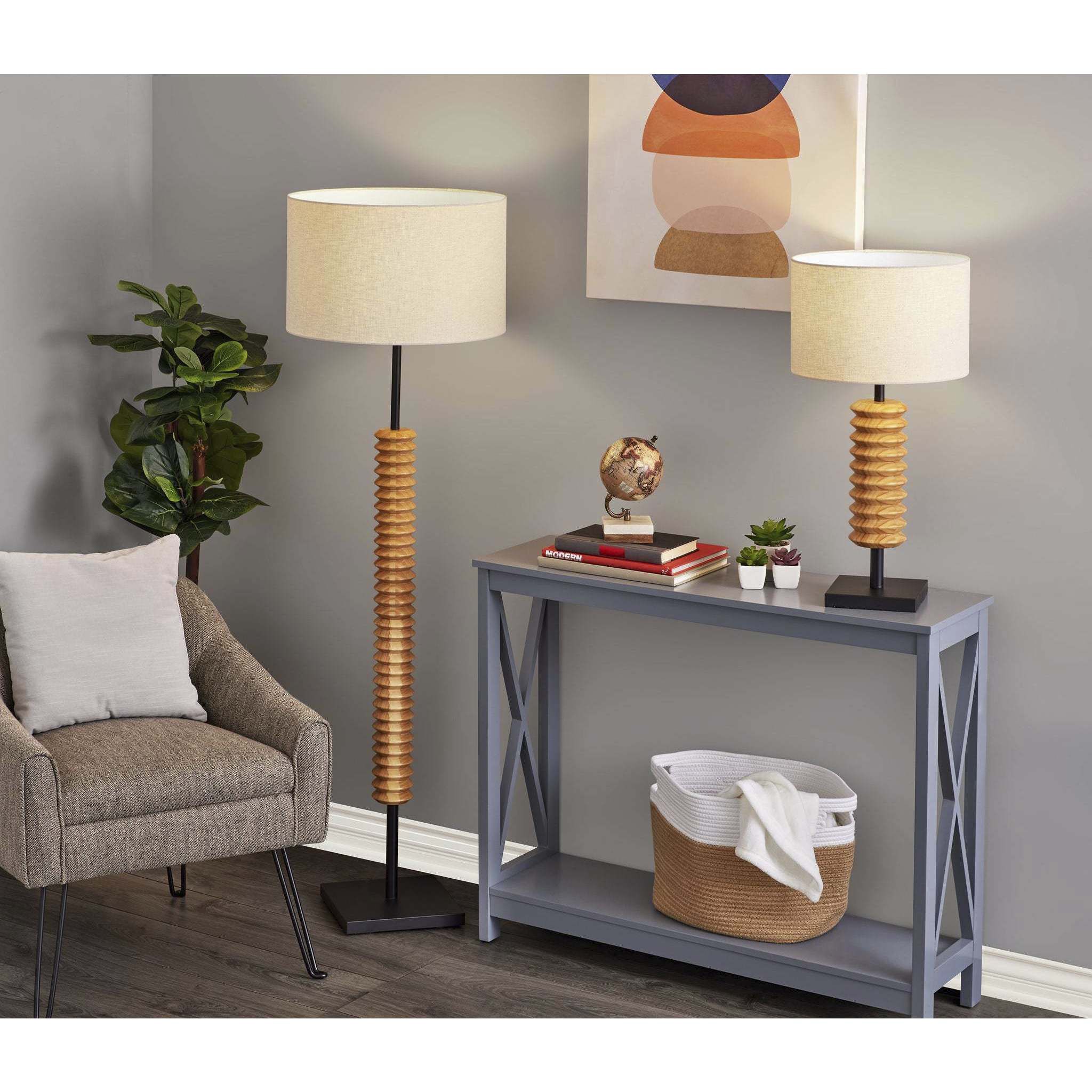 Judith 60 inch 150.00 watt Natural Wood With Black Floor Lamp Portable Light