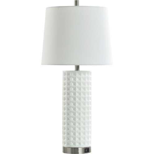 David 29 inch 100.00 watt Pure White and Silver Table Lamp Portable Light