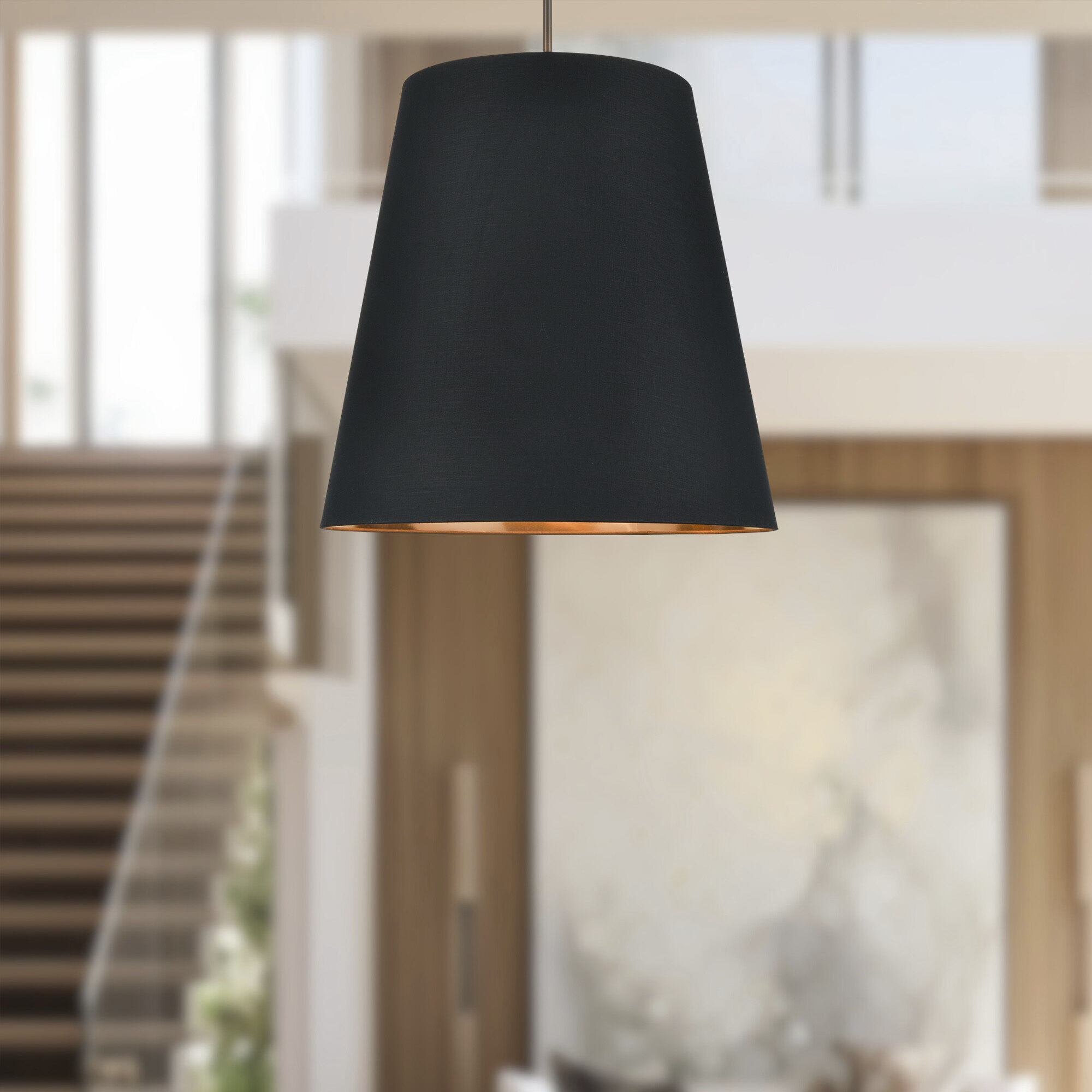 Calor Pendant Ceiling Light in Black Linen With Gold Parchment and Urban Bronze