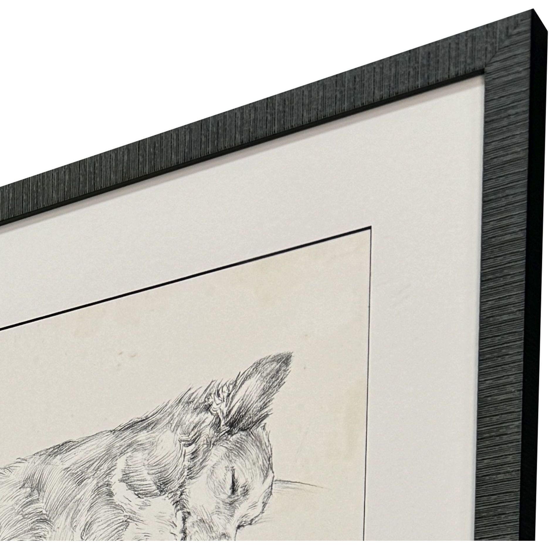Antique Dog Sketch Beige and Neutral Framed Art