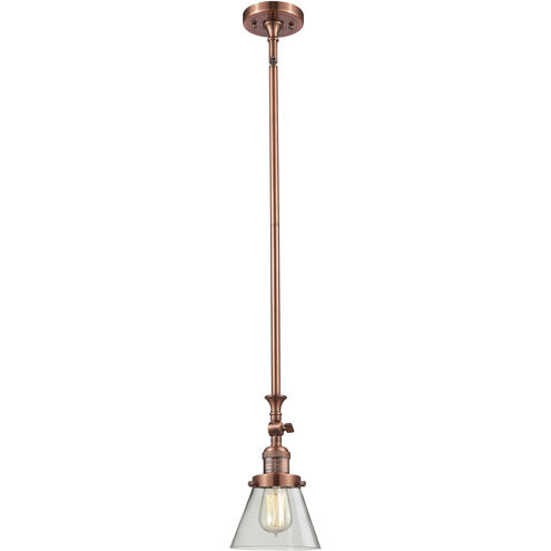Franklin Restoration Cone LED 6 inch Antique Copper Mini Pendant Ceiling Light in Clear, Franklin Restoration