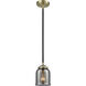 Nouveau Bell LED 5 inch Black Antique Brass Mini Pendant Ceiling Light in Plated Smoke Glass, Nouveau