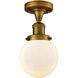 Franklin Restoration Beacon 1 Light 6 inch Brushed Brass Semi-Flush Mount Ceiling Light in Matte White Glass, Franklin Restoration