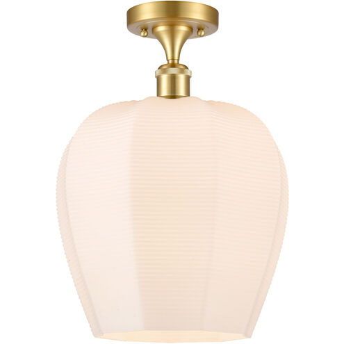 Ballston Norfolk LED 11.75 inch Satin Gold Semi-Flush Mount Ceiling Light in Matte White Glass