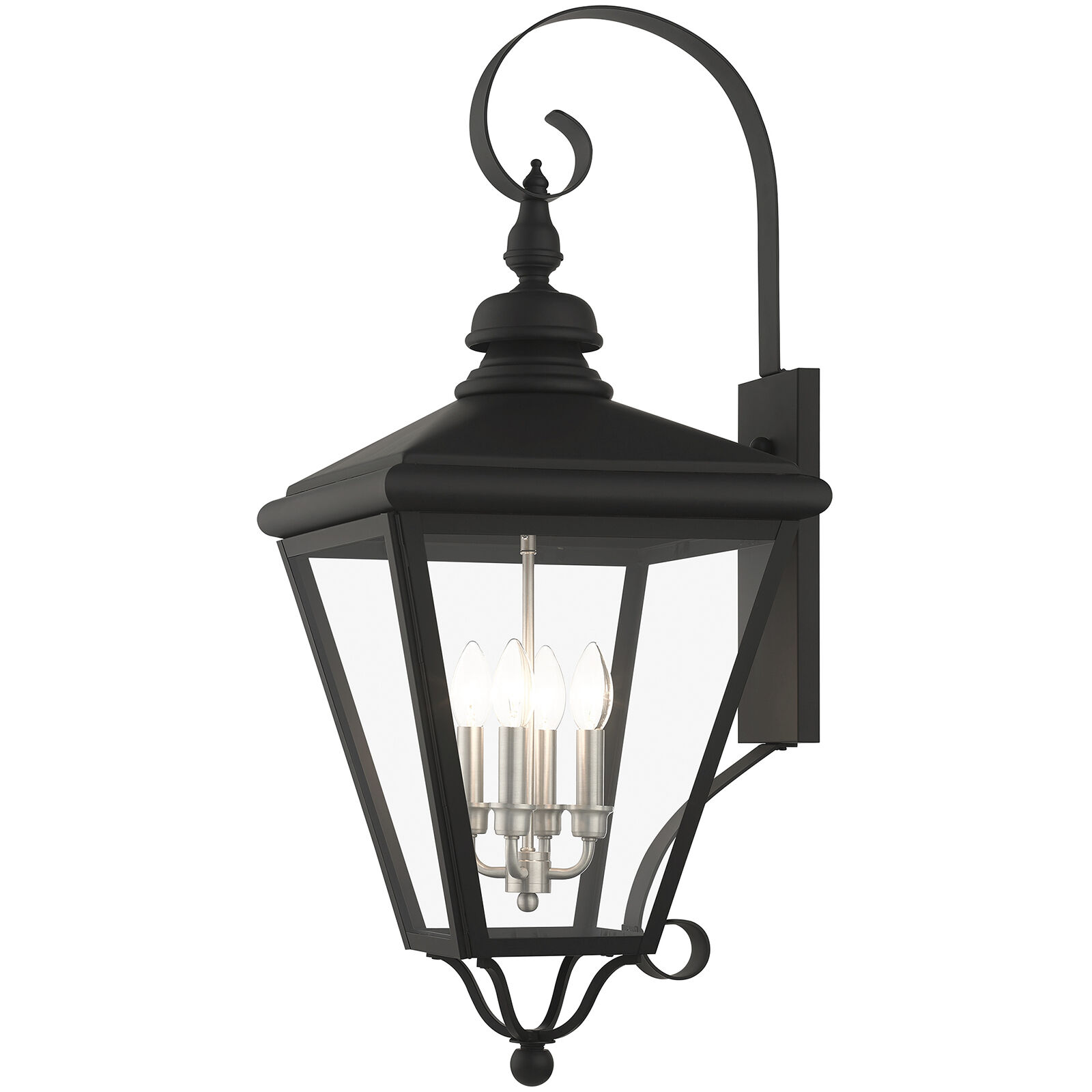 Adams 4 Light 14.25 inch Black with Brushed Nickel Finish Cluster Outdoor Extra Large Wall Lantern Wall Light