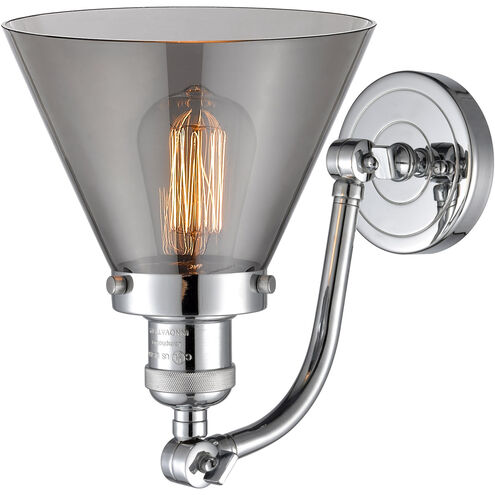 Franklin Restoration Large Cone LED 8 inch Polished Chrome Sconce Wall Light in Plated Smoke Glass, Franklin Restoration