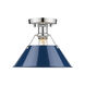 Orwell 1 Light 10 inch Chrome Flush Mount Ceiling Light in Navy, Damp