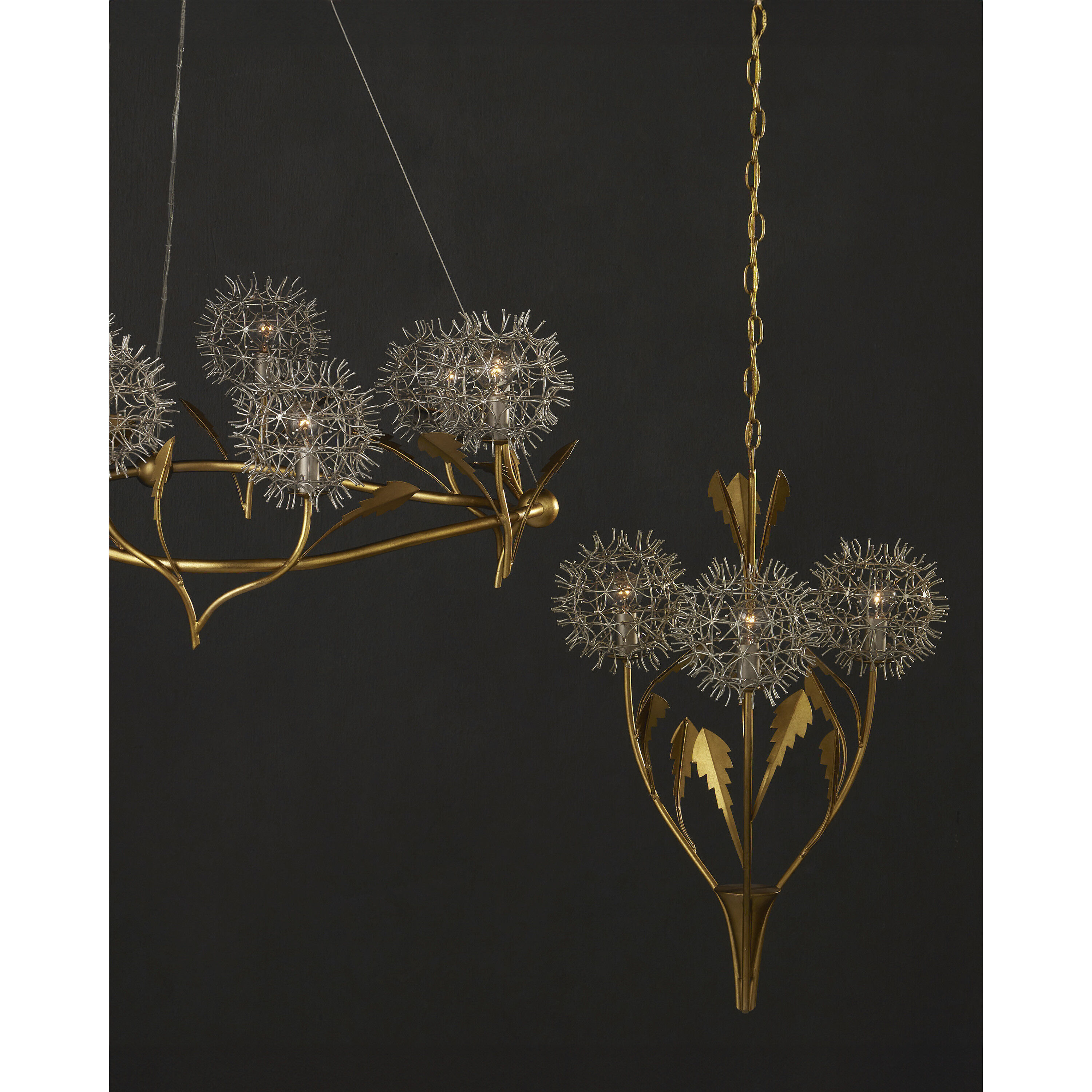 Dandelion 3 Light 22.75 inch Silver and Contemporary Gold Leaf Pendant Ceiling Light