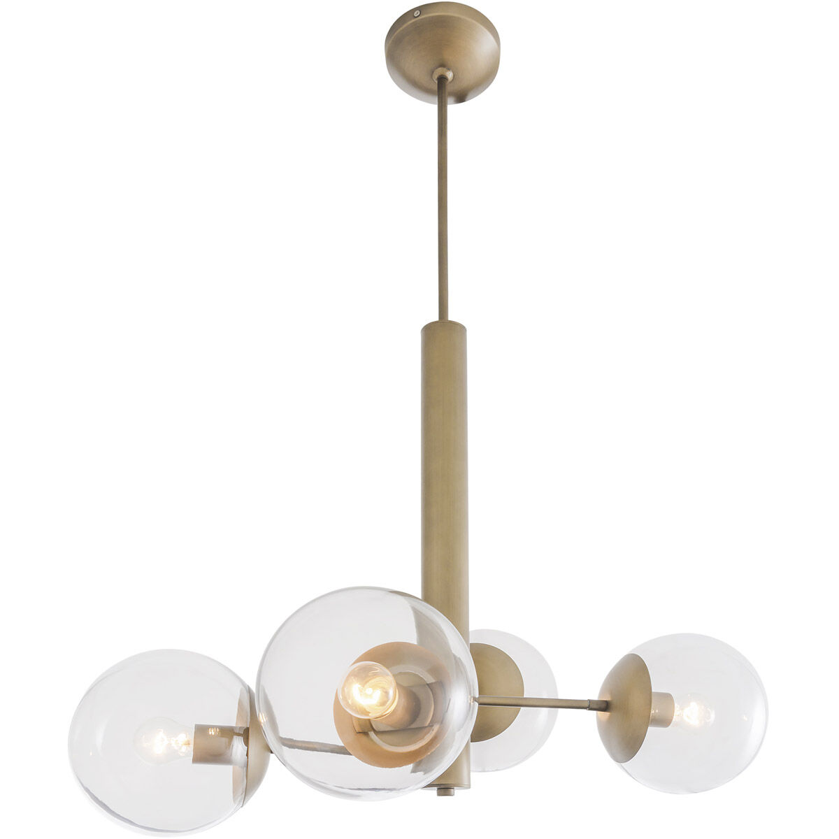 Mid-century 4 Light 28 inch Antique Brass Chandelier Ceiling Light