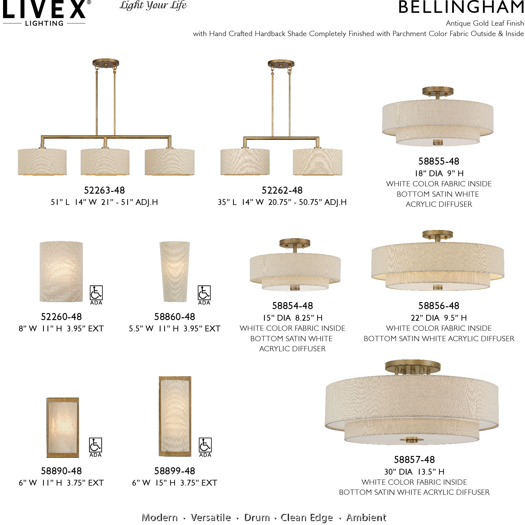 Bellingham 6 Light 30 inch Antique Gold Leaf Semi Flush Mount Ceiling Light, Extra Large