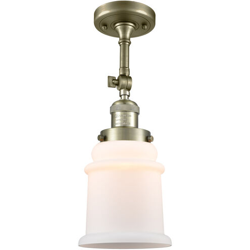 Franklin Restoration Canton 1 Light 6 inch Antique Brass Semi-Flush Mount Ceiling Light in Incandescent, Matte White Glass, Franklin Restoration