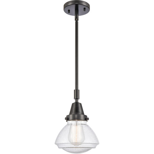 Franklin Restoration Olean LED 7 inch Matte Black Mini Pendant Ceiling Light in Seedy Glass
