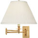 Kinetic 14 inch 150.00 watt Antique Brass Wall Swinger Wall Light in Natural Side Pleat