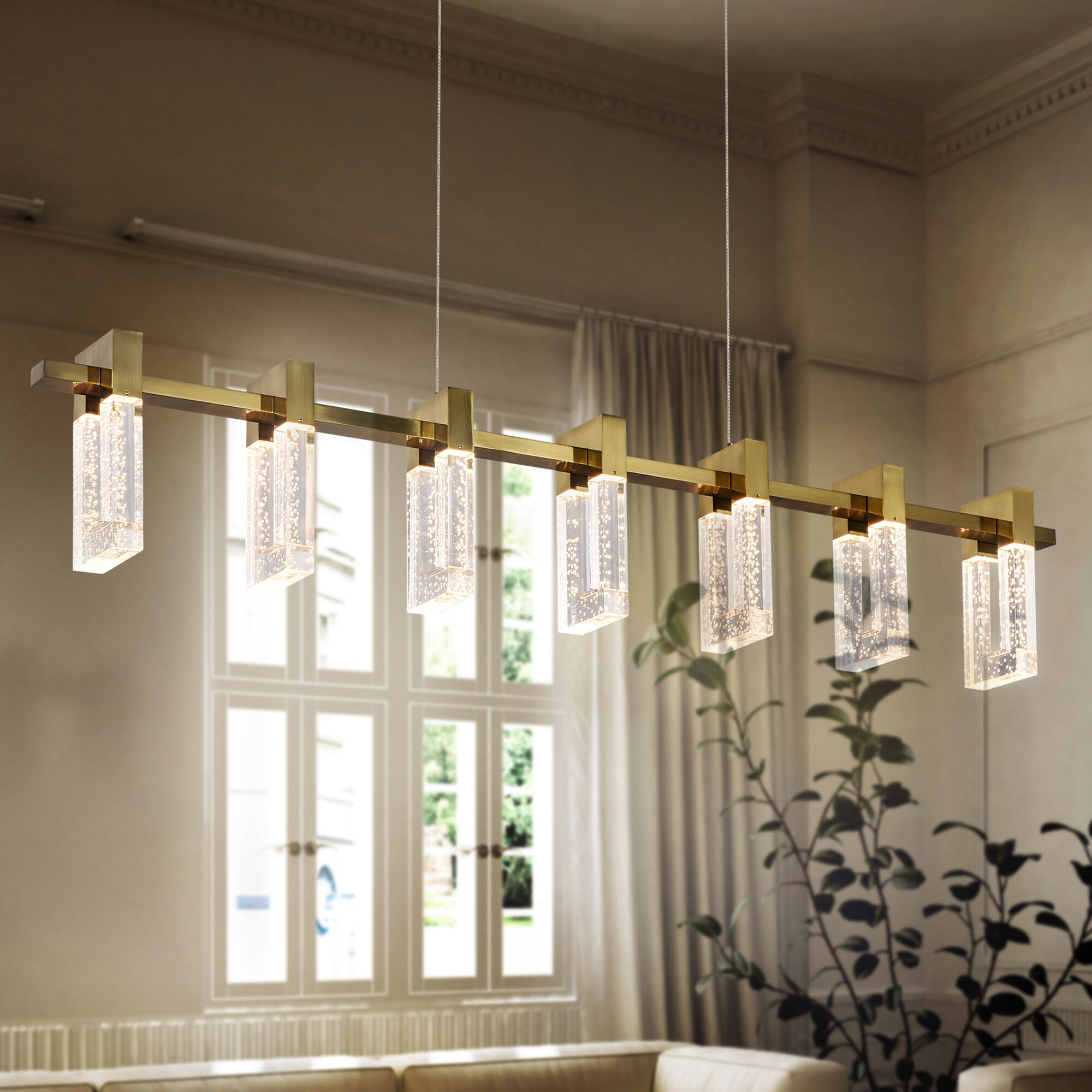 Artisan Collection/SORRENTO Series Linear Chandelier Ceiling Light in Antique Brass