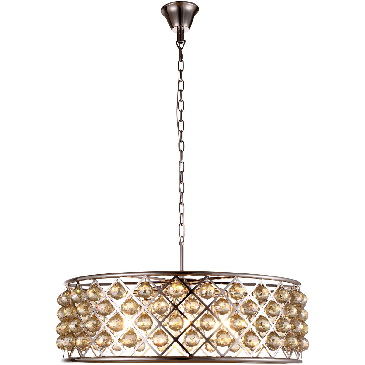 Madison 8 Light 32 inch Polished Nickel Pendant Ceiling Light in Golden Teak, Urban Classic