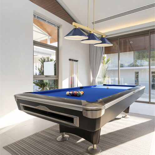 Cobalt 3 Light 49.75 inch Modern Gold Billiard Light Ceiling Light in Navy Blue Steel