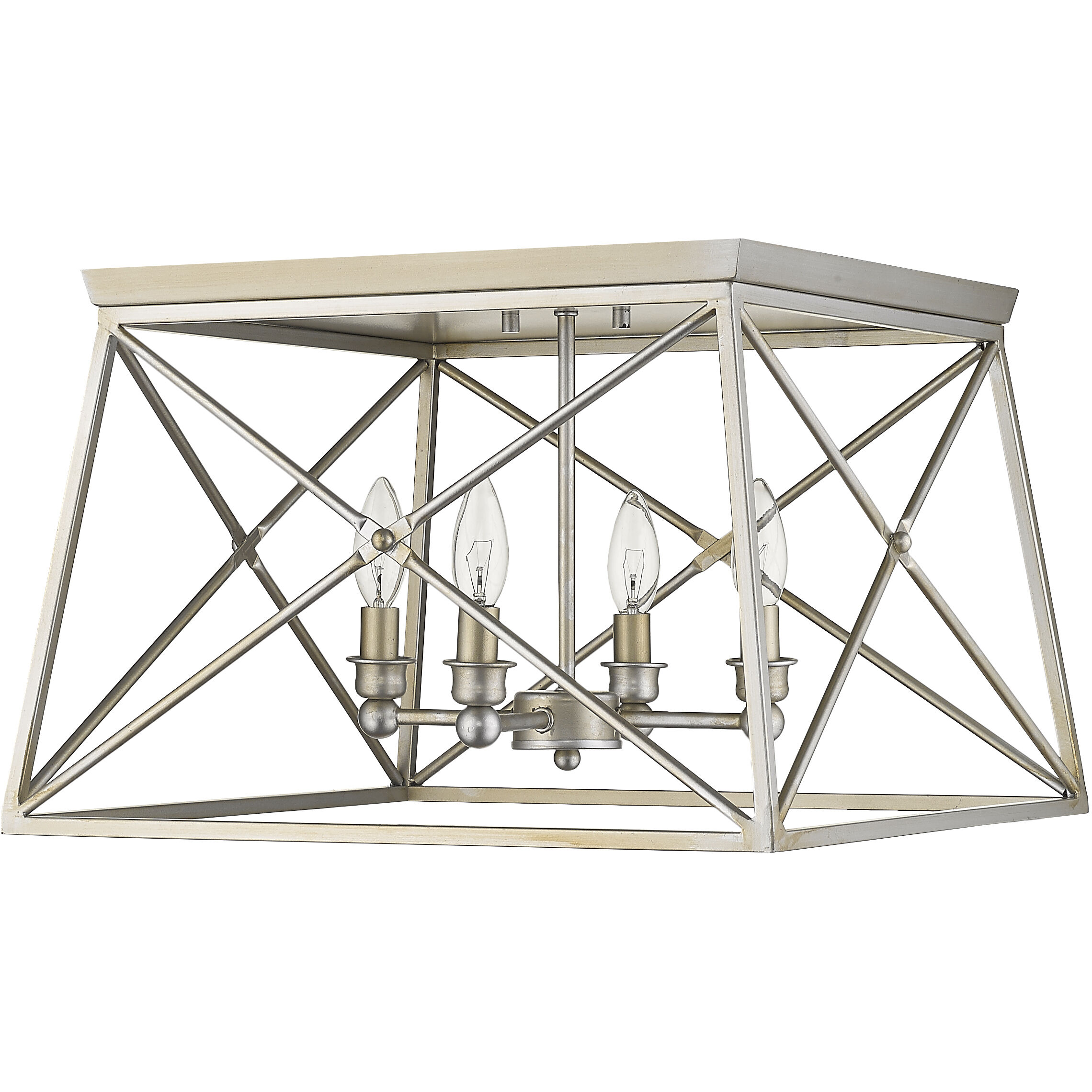 Trestle 4 Light 18 inch Antique Silver Flush Mount Ceiling Light