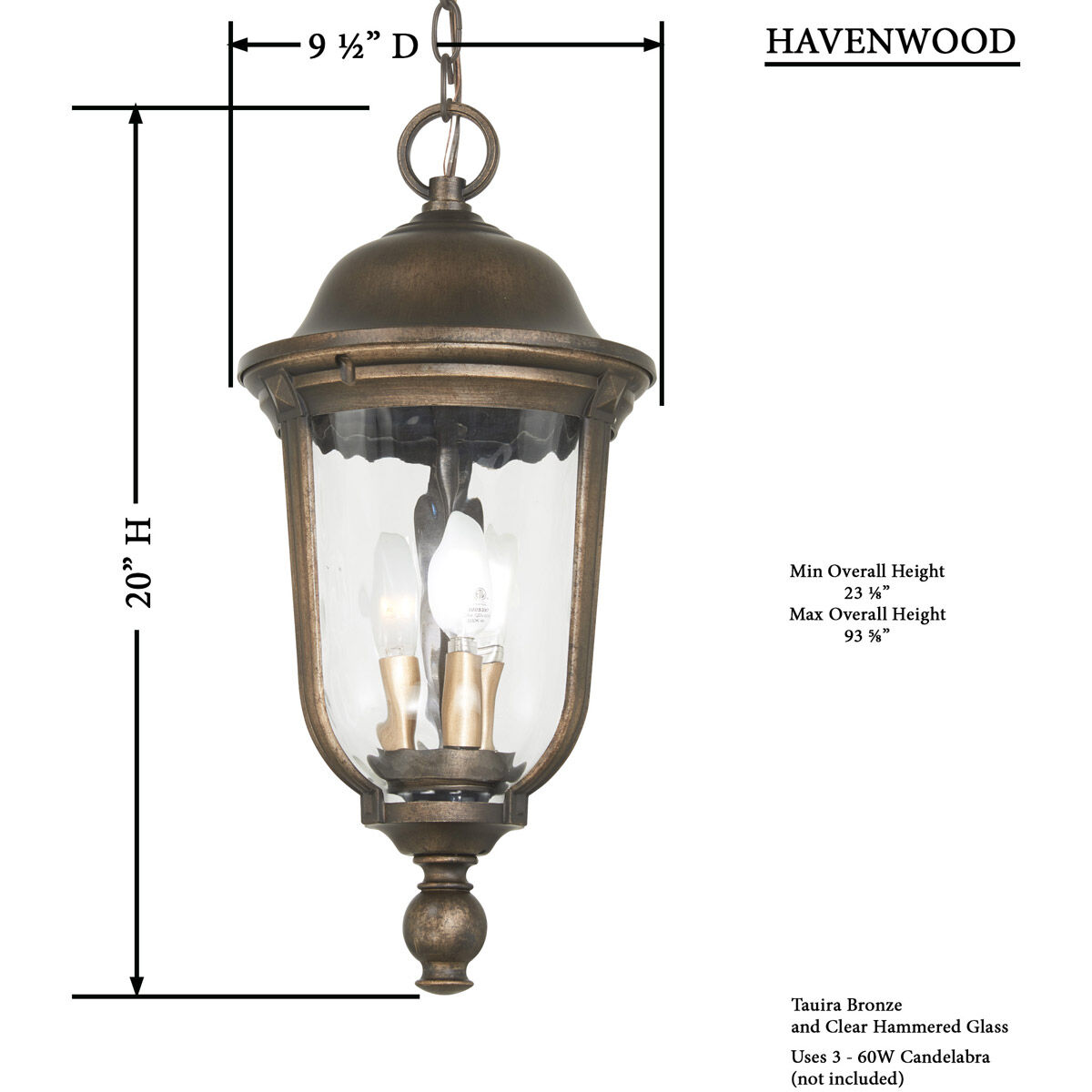 Havenwood 3 Light 10 inch Tavira Bronze And Alder Silver Outdoor Hanging Light, Great Outdoors 