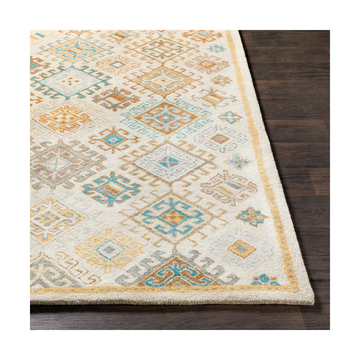 Tabriz 36 X 24 inch Teal/Khaki/Dark Brown/Wheat/Taupe/Medium Gray Rugs, Rectangle