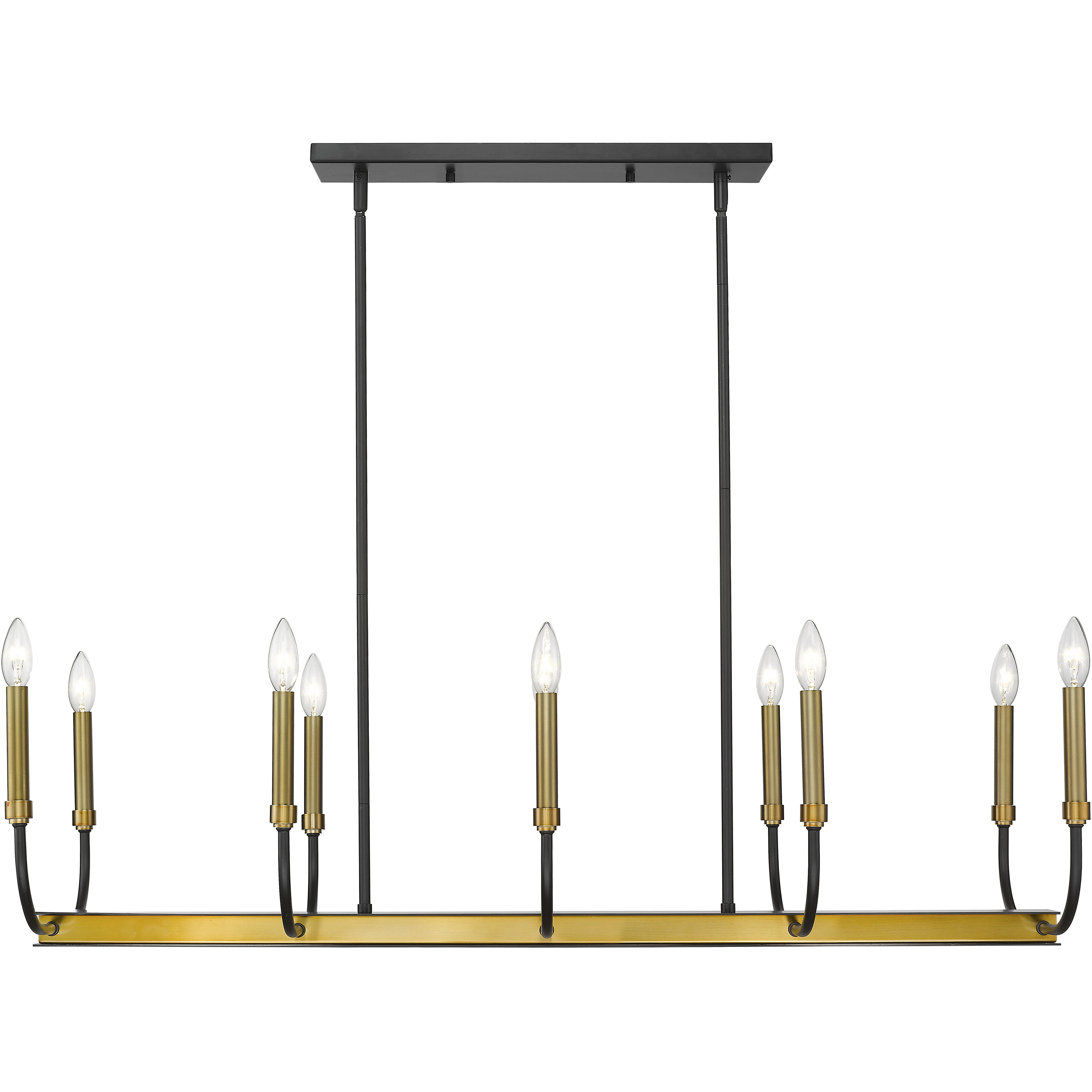 Haylie 10 Light 44 inch Matte Black and Olde Brass Linear Chandelier Ceiling Light