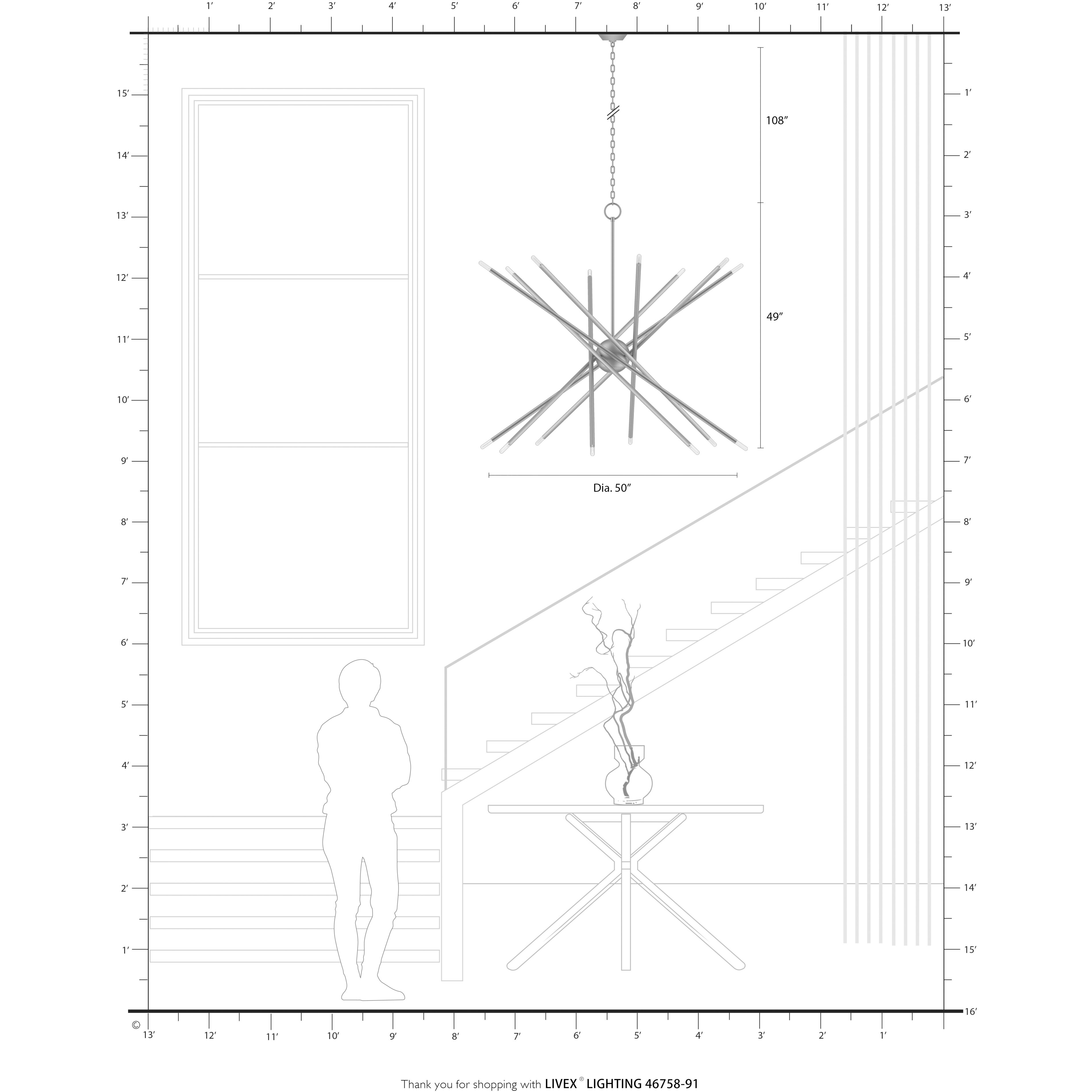 Soho 16 Light 50 inch Brushed Nickel Foyer Chandelier Ceiling Light