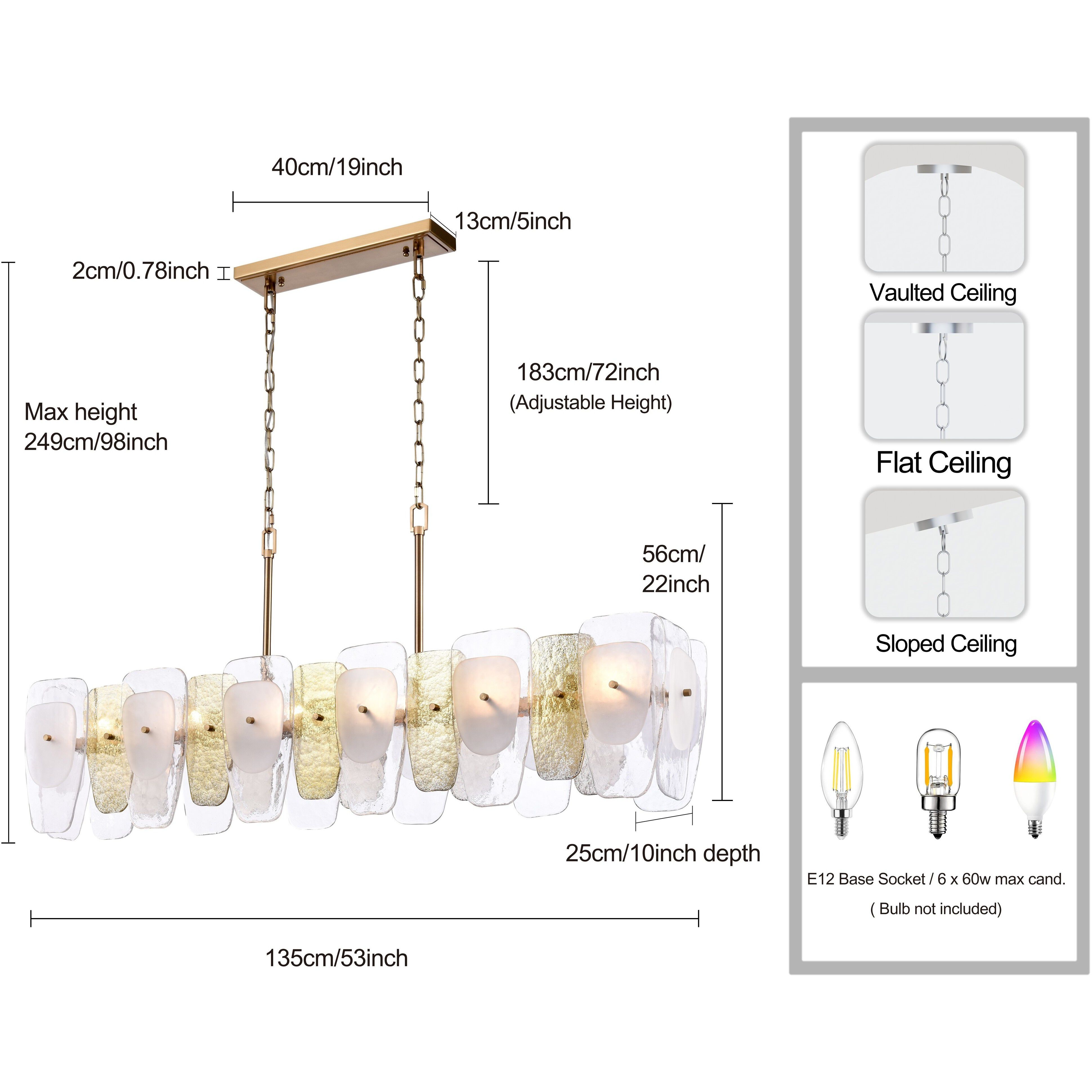 Strata 6 Light 53 inch Lacquered Gold Linear Chandelier Ceiling Light